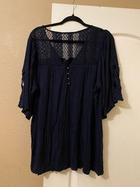 torrid Navy Crochet Yoke Peasant Tunic